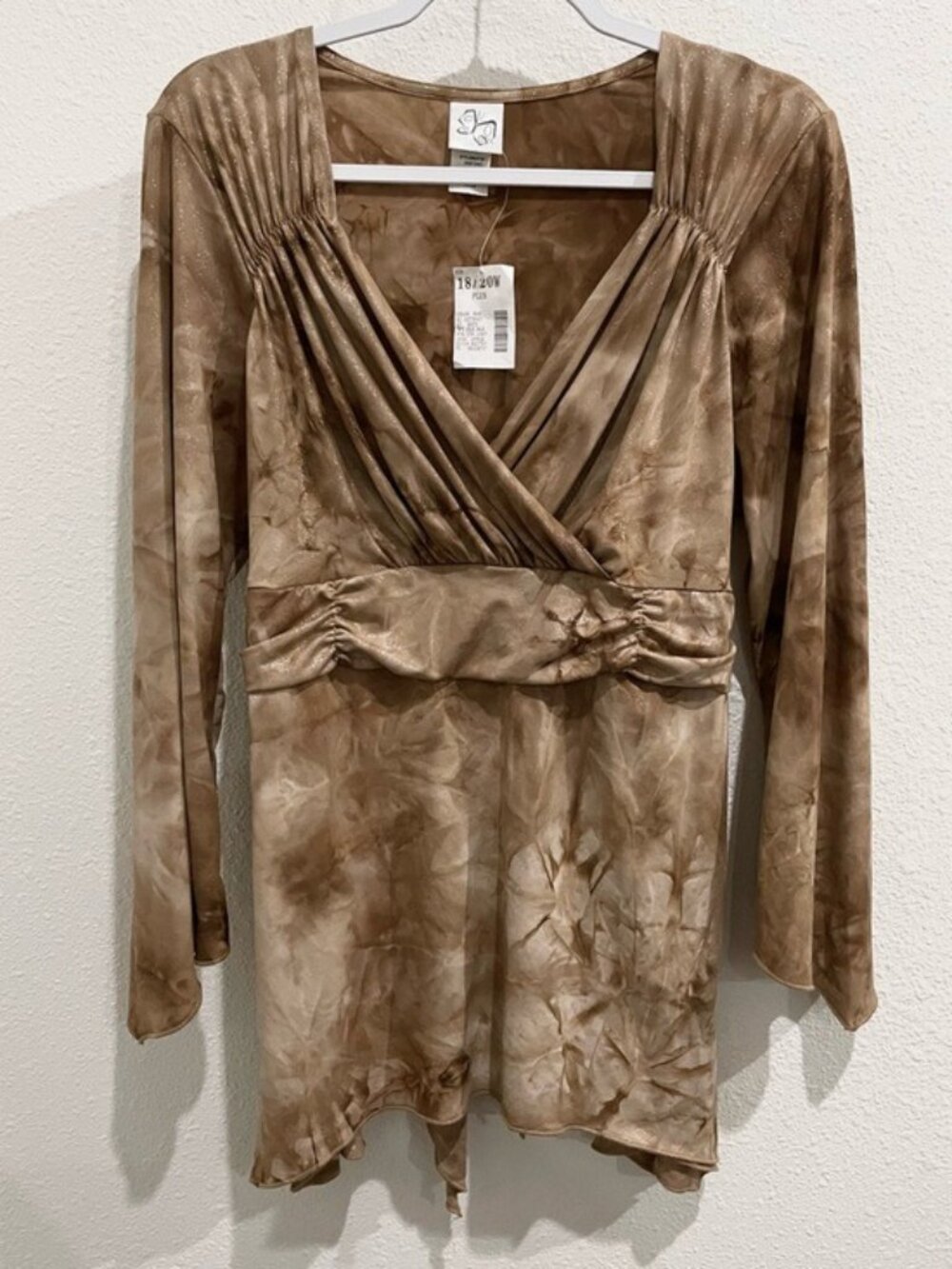 Vintage Asymmetrical Brown Top Bell Sleeve Fairy Boho V Neck